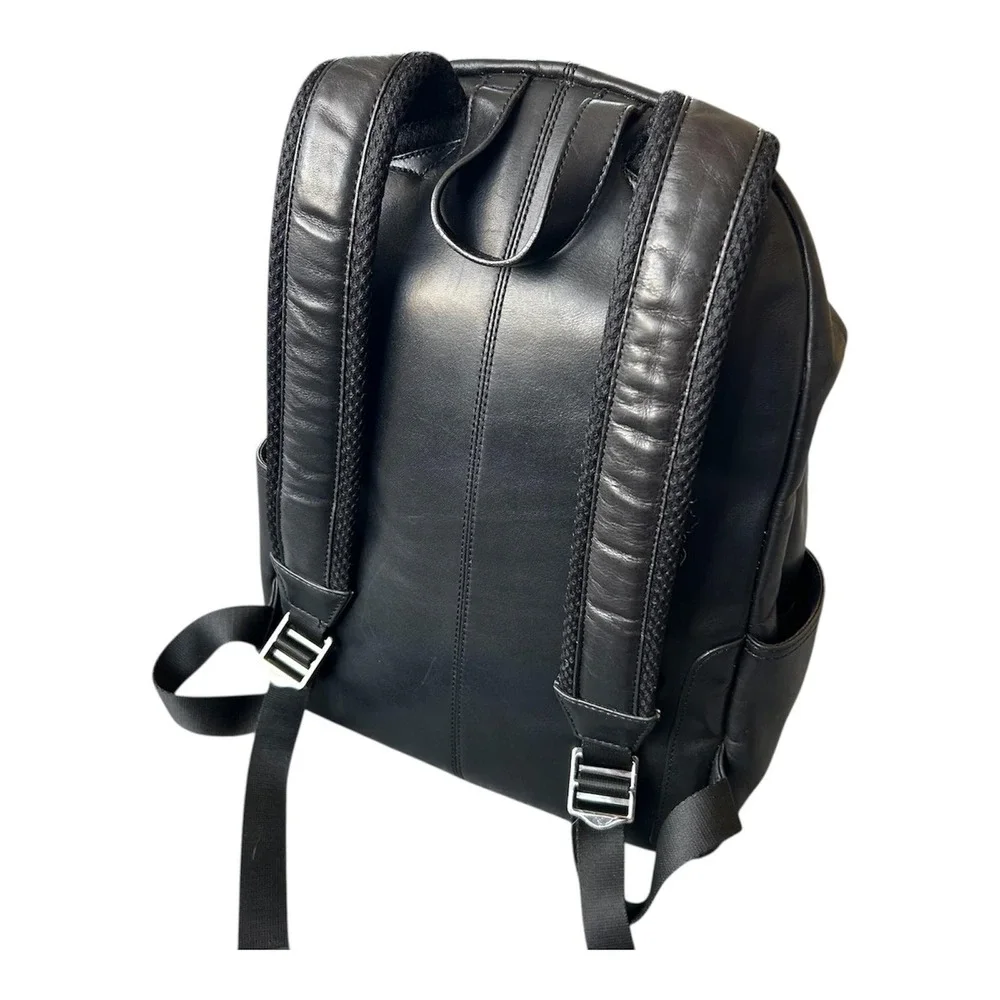 Massimo Dutti Backpack Mens Medium Black Leather Laptop Zip Pocket Bag‎